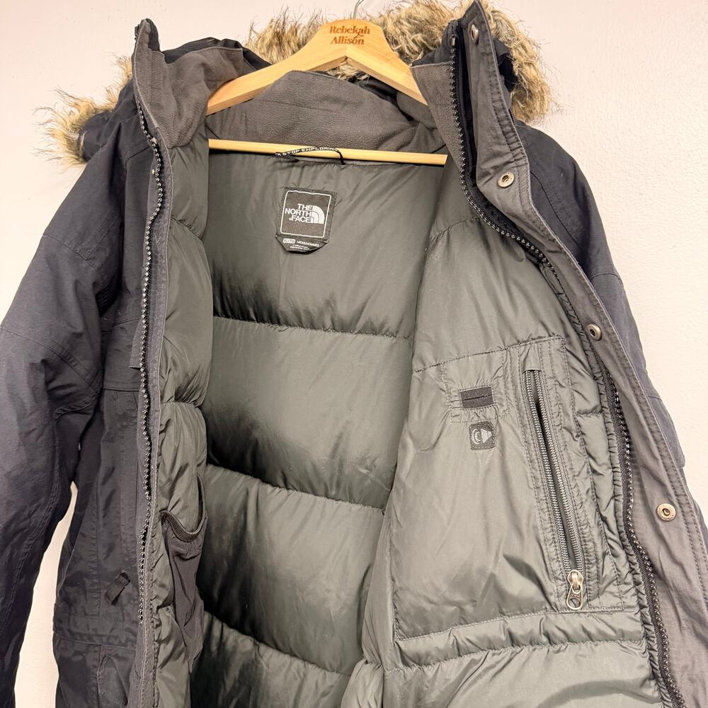 VTG North Face Men McMurdo Goose Down Parka SZ XL Hooded HyVent Black Jacket Fur - Picture 3 of 12